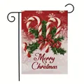 Festive Christmas garden flag with candy cane design and black metal stand pole. - Candy Cane Style (TM-2776)