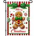 Double-sided Christmas garden flag featuring a cute gingerbread man design with pole - Gingerbread Man Style (TM-2772)