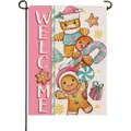 Decorative Christmas garden flag featuring gingerbread men and Welcome text for yard decor - Welcome Gingerbread Style (TM-2771)
