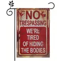 Halloween garden flag featuring a bloody No Trespassing sign design with metal pole - Halloween Warning Style (TM-2770)