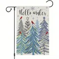 Double-sided winter garden flag with cardinal birds and pine trees, Hello Winter design - Winter Hello Style (TM-2757)