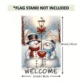 Double-sided festive garden flag featuring a snowman couple and heart, 12x18 inch size - Snowman Couple Style (TM-2756)