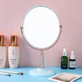 Premium elegant double-sided rotatable desktop makeup mirror with gold metal stand - Ellipse / Blue