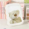 Portable white wavy tabletop makeup mirror with folding stand for student dormitory bedroom - Cream