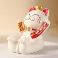 Niedliche weiße Maneki-neko Glückskatze Figur mit Goldbarren für Schreibtisch Deko - Glückskatze (HK002C Sicher Und Glücklich)