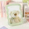 Wave-shaped desk makeup mirror in light green with foldable stand - Green