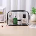 Portable transparent PVC travel toiletry bag with black zipper and waterproof storage design - Black