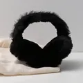 Soft black plush winter earmuffs for men and women, cozy and warm ear protectors. - Long Plush Color-Block Style / Black (Long Plush Color-Block)