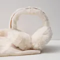 Cozy cream and brown plush winter earmuffs in Maillard style for warm ear protection - Long Plush Color-Block Style / Cream White (Long Plush Color-Block)