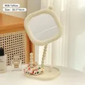 Desktop makeup mirror in milk yellow with pearl beaded neck and accessory tray - Milky Yellow