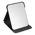 Tragbarer schwarzer Klapp-Schminkspiegel mit elegantem PU-Leder-Schutzdeckel für Reisen - Kartonverpackung / L / Schwarz