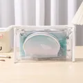 3-piece travel cosmetic bag set with waterproof transparent and woven textured bags. - Three-Piece Set / Ocean Blue Set