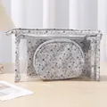 Silver star pattern 3-piece toiletry bag set with transparent PVC outer - Three-Piece Set / Gray Star Set
