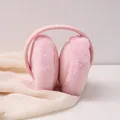 Soft pink plush earmuffs for winter warmth, SKU variant shown on beige knit fabric. - Short Plush Style / Pink (Short Plush)