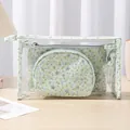 Portable 3-piece waterproof toiletry bag set featuring a green star pattern design - Three-Piece Set / Green Star Set