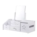 White wooden makeup organizer with mirror and decorative heart floral carvings - Extra Large Square Mirror (Tissue Drawer)