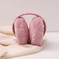 Soft pink plush earmuffs for winter warmth featuring a stylish knitted outer fabric cover - Dusty Rose (Short Plush)