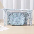 3-piece waterproof toiletry bag set with blue star pattern in transparent PVC - Three-Piece Set / Blue Star Set