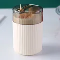 Automatic press-type toothpick dispenser with white ribbed design and lid - White