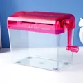 Manual A6 mini paper shredder with transparent body and pink hand crank - A6 Size / Red