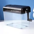 Manual A6 mini paper shredder with a black hand crank and a clear transparent bin - A6 Size / Black