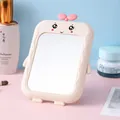 Cute beige desktop makeup mirror with sprout decoration and portable folding stand - Beige