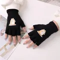 Süße schwarze Strickhandschuhe ohne Finger mit Hamster-Motiv für Schule und Büro - Hamster Cowboy Stil