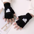 Warme schwarze gestrickte fingerlose Handschuhe mit süßem Einhorndruck für den Winter - Pferd Stil