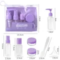 Komplettes lila 7-teiliges Reiseflaschen-Set mit Taschen und Zubehör für Kosmetik. - 5-teiliges Set / Hellgrün