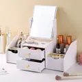 Weißer Kosmetik-Organizer für den Schreibtisch mit Schubladen und verstellbarem Spiegel - Groß-Quadratisch / Weiß