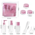 Tragbares rosa Reisekosmetik-Abfüllset mit detaillierten Maßen für alle Behälter - 6-Teiliges Set / Hellgrün
