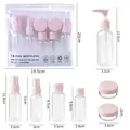 Komplettes rosa Reiseflaschen-Set mit genauen Maßen für Pumpen, Sprays und Tiegel - 7-teiliges Set / Hellgrün
