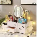 Großer weißer Make-up-Organizer für den Schreibtisch mit Spiegel, Schubladen und Box. - Schleife Großer Runder Spiegel