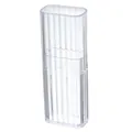 Portable clear ribbed plastic storage box for cotton swabs and jewelry on white background - White