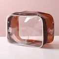 Neceser de viaje portátil de PVC marrón transparente bolsa de cosméticos impermeable - 23x16x12,5 cm / Café