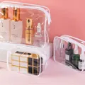 3-teiliges wasserdichtes transparentes PVC-Kulturbeutel-Set für Kosmetik und Make-up - M / 15 Seide (18x12x5.5cm) / Weiß