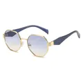 Elegantes gafas de sol octogonales extragrandes con montura de metal dorado y lentes degradadas - C4 Marco Dorado Patilla Azul Lente Té Gris