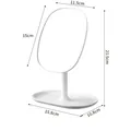 White plastic desktop makeup mirror with oval base and 21.5cm height dimension details - White