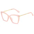 Retro Katzenaugen Brille in Rosa mit Blaulichtfilter Gläsern und goldenen Bügeln - Transparent Rosa Gold Rahmen