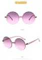 Detail view of floral rimless kid sunglasses in gradient pink with cute wavy edges - Rimless Scalloped Edge (79006K) / Gradient Pink