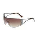 Lunettes de soleil bouclier Y2K sans monture avec strass et verres dégradés bruns - C4 Gun/Dégradé Thé