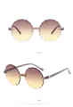 Front and side view of cute flower-shaped rimless sunglasses for kids. - Rimless Scalloped Edge (79006K) / Gradient Green
