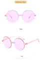 Close-up detail of pink scalloped rimless kids sunglasses in front and side views - Rimless Scalloped Edge (79006K) / Ocean Pink