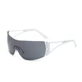 Lunettes de soleil futuristes Y2K sans monture avec strass et monture blanche - C1 Blanc/Noir