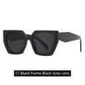 Gafas de sol cuadradas oversize con montura negra y lentes grises, protección UV400 - Estilo C1 (BZ3401) / Negro