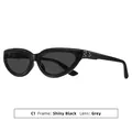 Lunettes de soleil rétro œil de chat avec monture noir brillant et verres gris mode - Monture Noir Brillant Verre Gris