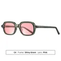 Vintage zonnebril met een klein glanzend groen montuur en roze getinte glazen - Glanzend Groen Frame Roze Lenzen (C4)