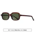 Retro square sunglasses with a shiny tea propionate frame and green lenses, color C5 - Shiny Tea Frame Green Lens (C5)