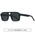 Gafas de sol cuadradas de doble puente con montura negra brillante y lentes grises - Montura Negro Brillante Lente Gris