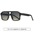 Gafas de sol cuadradas vintage de doble puente con montura de leopardo y lentes té - Marco de Leopardo Lente de Té Verde